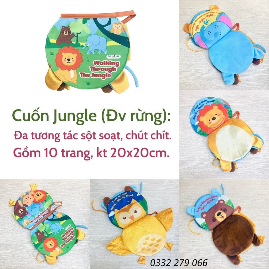 Sách vải the Animals On the farm/Jungle Lalala baby đa tương tác lật mở sột soạt thu vị - Ảnh 3