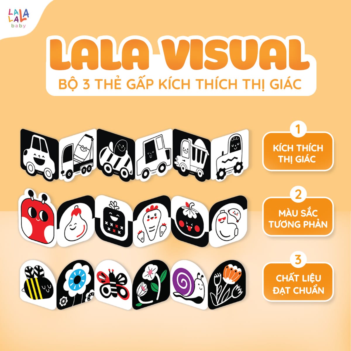Thẻ gấp thị giác LalaVisual đen trắng đỏ màu sắc đồ chơi cho trẻ sơ sinh Lalala baby - Ảnh 2