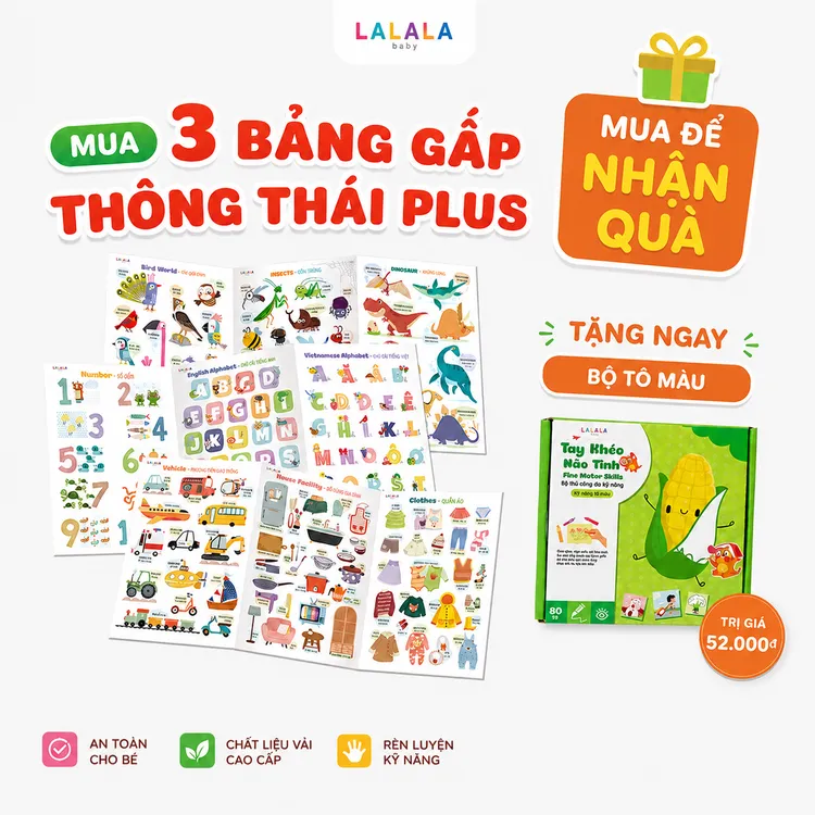 [ MUA 3 TẶNG BỘ TÔ MÀU]Bảng gấp thông thái My first learning chart - phiên bản plus