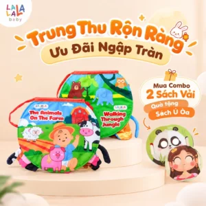 Sách vải động vật the Animals On the farm Lalala Baby - sách vải đa tương tác an toàn cho bé