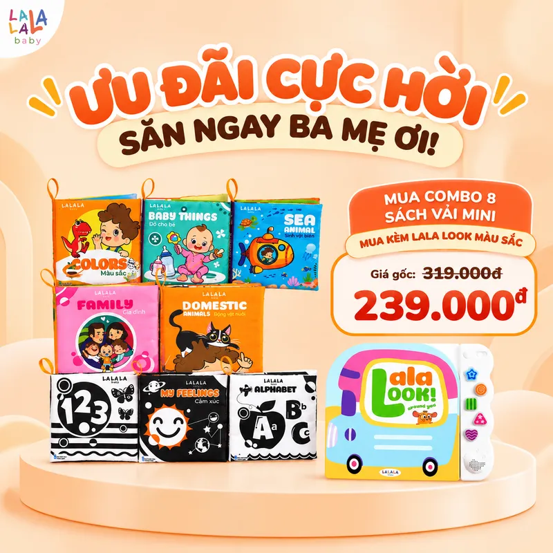 Sách vải mini 8 chủ đề - Đồ chơi giáo dục đầu đời kích thích đa giác quan