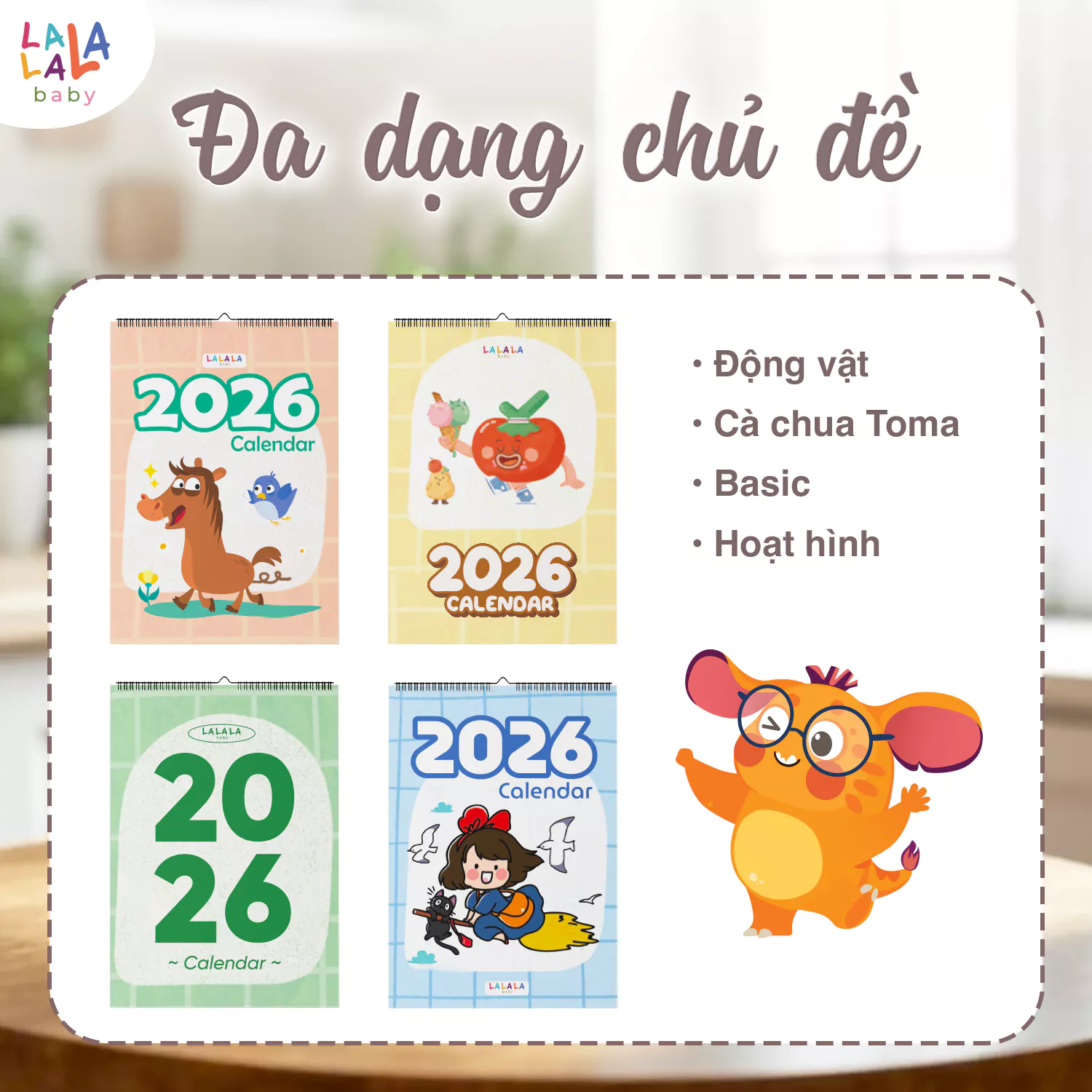 Lịch để bàn 2026 có lịch âm mini kèm ghi chú cute Calendar nhiều mẫu Lalala Baby 1