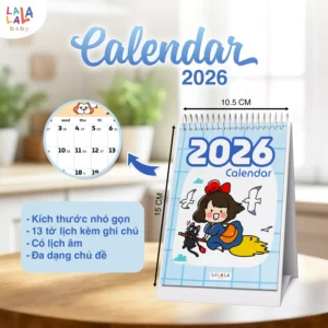 Lịch để bàn 2026 có lịch âm mini kèm ghi chú cute Calendar nhiều mẫu Lalala Baby