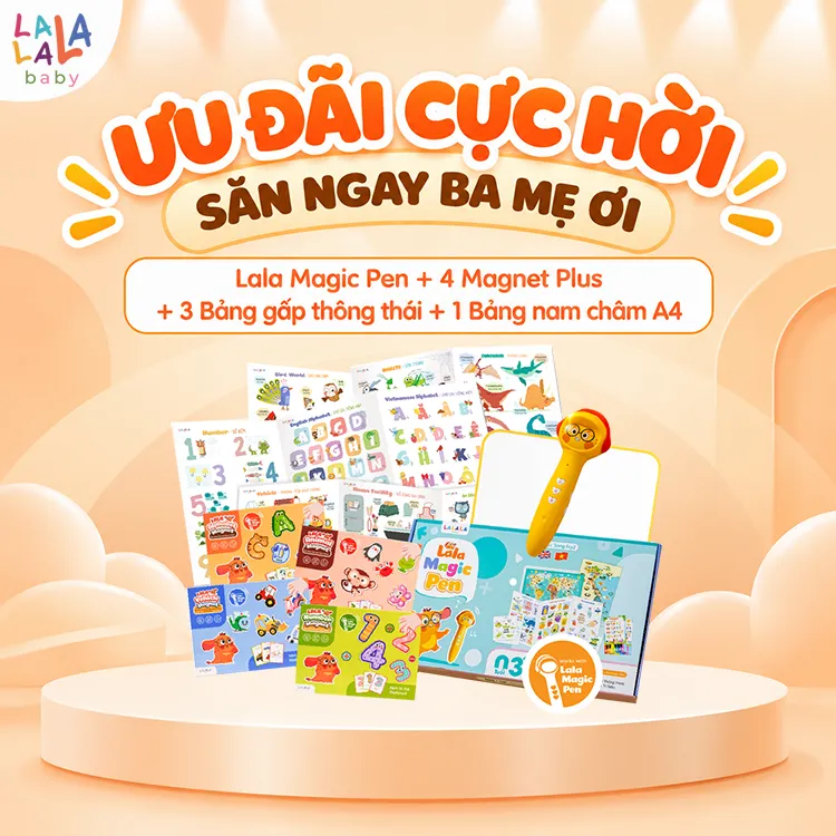 Combo phát triển song ngữ - Combo Bút chấm đọc Lala Magic Pen + Bảng gấp Plus Lala Magnet + Bảng gấp thông thái